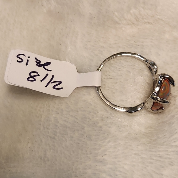 Charm/Striped Synthetic Striped Orange and Blue Silver Ring Size 8.5 - Picture 2 of 4